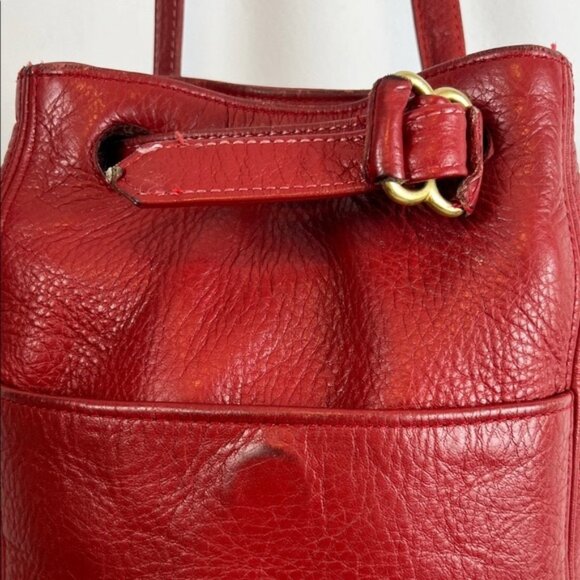 Coach Vintage USA Red Pebbled Leather Drawstring Crossbody Bucket Bag 4133 - Picture 3 of 16